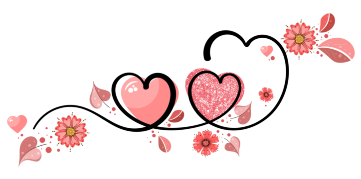 Hearts of love couple with flowers and leaves ornaments valentines day. Love infinity. Celebration My LOVE - Powered by Adobe