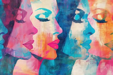 celebrating womens beauty diversity and empowerment colorful abstract background - obrazy, fototapety, plakaty