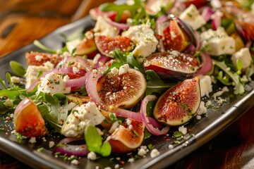 Fig and goat cheese salad with gourmet vegetables - obrazy, fototapety, plakaty
