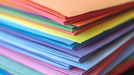 A stack of colored construction paper in assorted sizes.