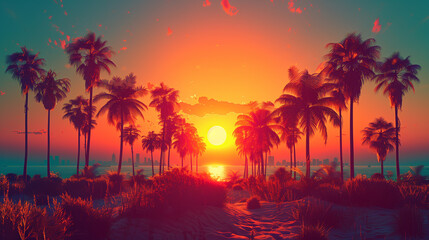 Tropical Beach tourism banner in boho colors. Holiday summer beach background. Exotic tourism destination summer vacation