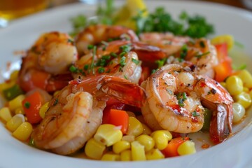 Garlic shrimp with spicy corn