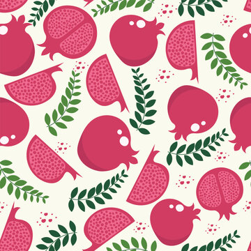 pomegranate seamless pattern in flat vector	