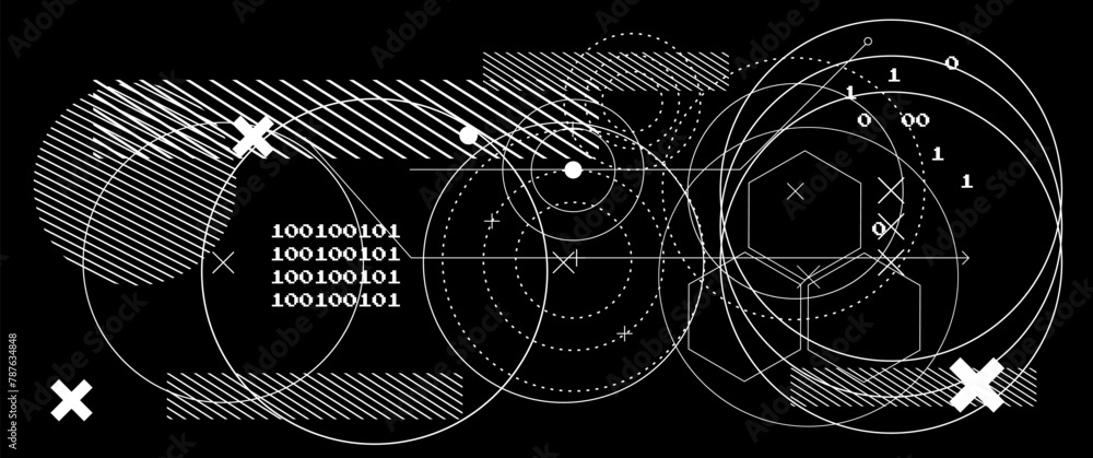 Poster Abstact grunge sci-fi background with geometic pixelated figures and patterns.