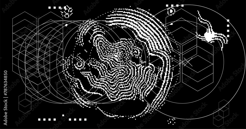 Aufkleber Abstact grunge sci-fi background with geometic pixelated figures and patterns.