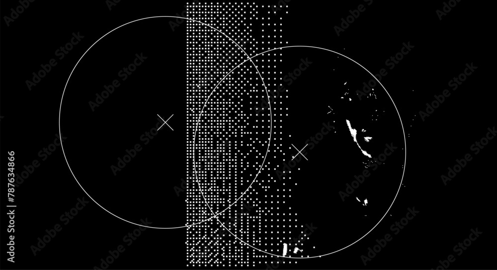 Poster Abstact grunge sci-fi background with geometic pixelated figures and patterns.