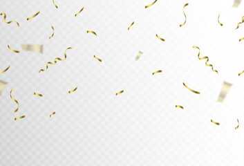 Confetti explosion on transparent background. Pieces of shiny gold paper flying and spreading. rotating. vector illustration, eps 10