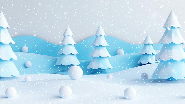 Christmas tree. Minimalistic background. Minimalistic style. Falling snowflakes. Falling snowflakes effect. Looped snow. Generative AI.