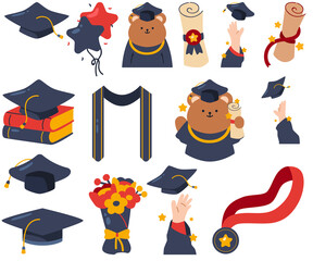 graduation cap icons cute vector illustration transparent PNG