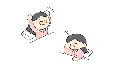 寝起きの女性イラストセット
