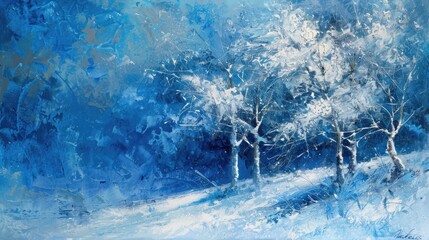 Fototapeta premium Winter Scene on a Blue Background