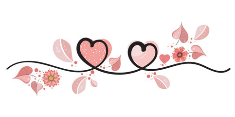 Hearts of love couple with flowers and leaves ornaments valentines day. Love infinity. Celebration My LOVE