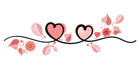 Hearts of love couple with flowers and leaves ornaments valentines day. Love infinity. Celebration My LOVE