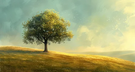  a tree in a field with a sky background © progressman