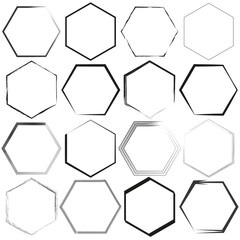 Set of hexagon outlines in varying styles. Geometric shapes collection. Modern design elements. Vector illustration. EPS 10.
