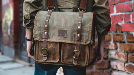 A stylish messenger bag with a laptop compartment and multiple pockets.