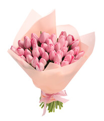 Bouquet of beautiful pink tulips isolated on white