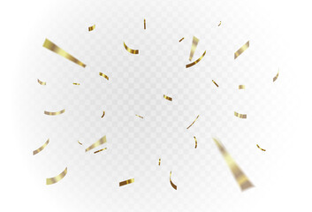 Confetti explosion on a transparent background. Shiny shiny golden paper pieces fly and spread around ,zoom effect 
