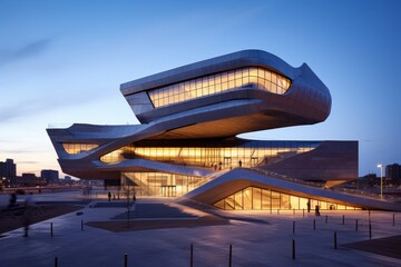A Unique Perspective of the Topographic Layered Science Center, Showcasing Innovative Architecture and Geographical Design Elements - obrazy, fototapety, plakaty
