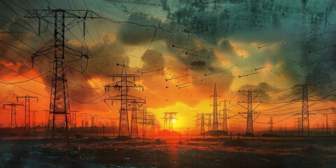 Energy and Power: Renewable energy, oil & gas, and electrical infrastructure.  - obrazy, fototapety, plakaty