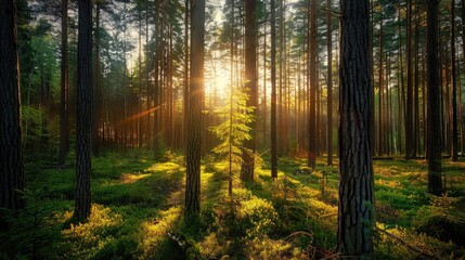 Obraz premium Lovely pine forest during the spring season