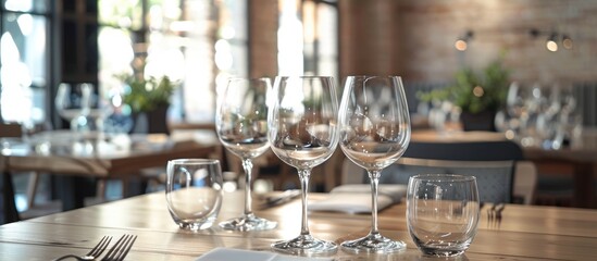 Empty glasses placed in a dining establishment