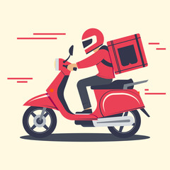 Biker delivering food, flat design vector illustration