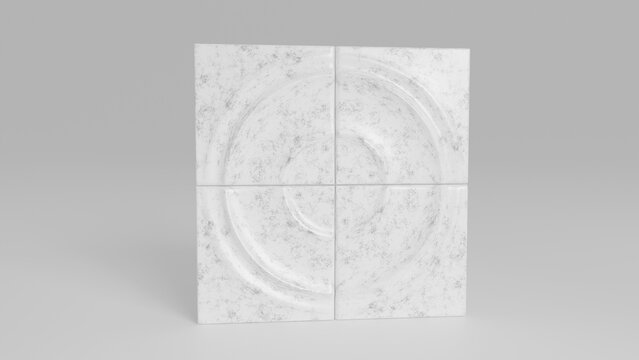 3D White Marble tiles with infinite background 8k, detail Carrara Marble, isolated in cyclorama, interior design, concentric design tiles for walls, render product in frontal view