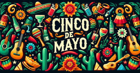 May 5 Cinco de Mayo paper flag banner for Mexico holiday and Happy Cinco de Mayo Fiesta. Cartoon Vector illustration design for Card, Poster, Flyer, Post, Banner, Cover, Greeting, Mexican holiday.