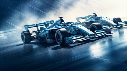 a formula race car racing on track with motion blur