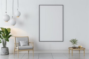 Modern scandinavian interior with poster mockup created with generative ai