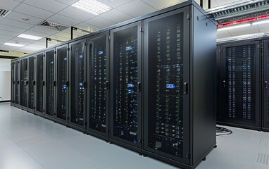 Rows of High-Performance Servers in a Modern Data Center - Big Data, Web Infrastructure, Technology