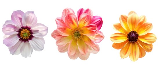 Three beautiful flowers separated on a white background