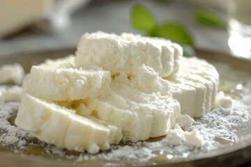 Fototapeta na wymiar Ricotta cheese sliced evenly