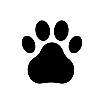 Black paw print. Simple silhouette. Animal track symbol. Minimalist graphic element. Vector illustration. EPS 10.