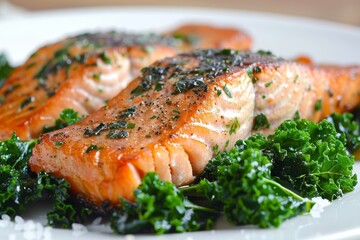 Salmon with Kale on plate
