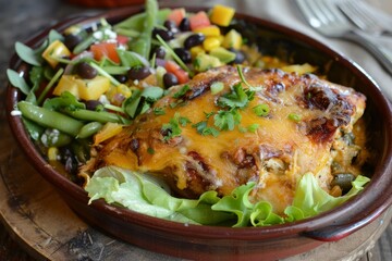 Santa Fe chicken and squash casserole with salad