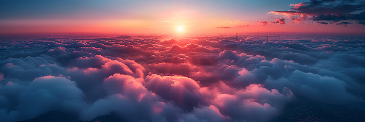 sunset over the mountains,
 Germany Baden-Wurttemberg Aerial View of Wind Fa