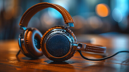 vintage headphones on the background,
Gray and Brown Corded Headphones  - obrazy, fototapety, plakaty