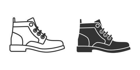 Flat Vector Linear and Silhouette Male and Female Ankle Boots Icon Set Isolated. Footwear Symbol Set, Design Template, Clipart. Vector Illustration