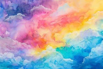 Fototapeta na wymiar ethereal watercolor background with dreamy pastel clouds and vibrant rainbow hues abstract painting