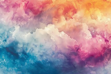 ethereal watercolor background with dreamy pastel clouds and vibrant rainbow hues abstract painting - obrazy, fototapety, plakaty