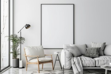 Modern scandinavian interior with poster mockup created with generative ai