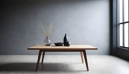 Minimalist empty wooden table with light in modern interior