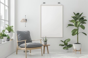 Modern scandinavian interior with poster mockup created with generative ai