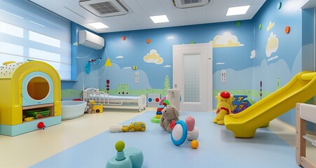 Hospital play area in a pediatric ward with interactive toys