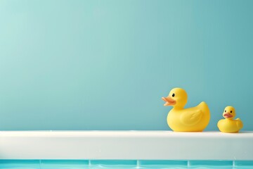 yellow rubber ducks on the edge of the bathroom