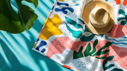 Vibrant Tropical Beach Towel with Colorful Abstract Patterns and Textures