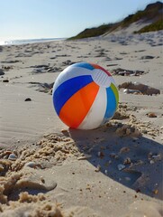 Colorful Beach Ball Playfully Bouncing on Sun-Kissed Tropical Sands by the Serene Ocean Shore