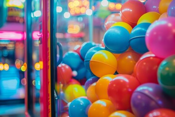 Arcade claw game with colorful background - obrazy, fototapety, plakaty